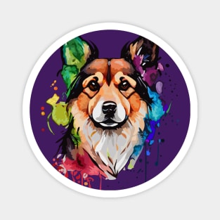 Colorful Dog Digital Watercolor Portrait Magnet